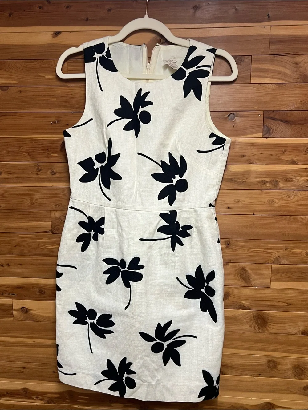 J. Crew White Sleeveless Sheath Dress with Black Floral Print - Picture 2 of 3